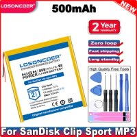 LOSONCOER 500mAh Battery For SanDisk Clip Sport Battery SDMX24 Bluetooth MP3 Batteries +Free Tools in stock