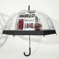 浮羽雨傘 英倫風自動長柄傘歐式復古風拱形彎鉤透明傘印花直桿傘