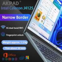 AKPAD 15.6Inch Laptops Notebook Intel Celeron N5105 J4125 N5095 Dual WiFi 2.4G 5G Office Windows 10 11 Pro Gaming Laptop