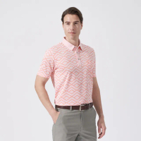 【pierre cardin 皮爾卡登】商務休閒 男款 緹花短袖襯衫領polo衫-粉橘色(5247201-65)