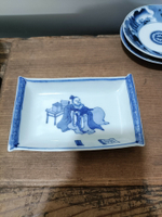 日本回流瓷器古董大正昭和早期青花人物盤碟皿皿長條盤，畫工發色