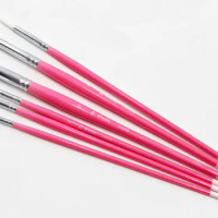 6pcs suit High quality white nylon wool Saucy Pink white birch wood tail rod Watercolor Gouache Painting Pen acrylic brush