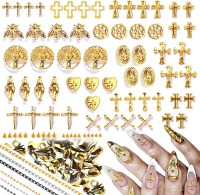 3D Cross Nail CharmsGold Flat Back Nail Pearls Beads for CraftingCute Nail Charms Y2k Rhinestones Je