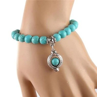 Gelang Liontin Batu Akik Pirus Persia Turquoise Natural Alam untuk Wanita atau Cewek Keren Bagus