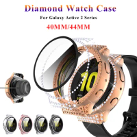 Crystal Diamond Watch Case for Samsung Active 2 40mm PC Full Protective Cover with Tempered Glass for Galaxy Active2 44mm Bumper