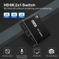 8K Switch HDMI 2.1 Switcher Adapter 4K@120Hz 1080p 8K 2x1 Switch Video Converter for PS4 PS5 Camera Laptop PC To TV Projector