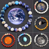 Planets 8mm Bead Bracelets Handmade Solar System Men Women Jewelry Bangle 10 Colors Stones Universe 