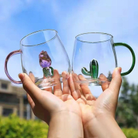 【JEN】創意手工立體彩色動植物把手玻璃杯果汁水杯(3款可選)