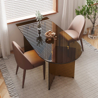 餐桌 餐桌椅 實木餐桌 餐椅 書桌椅 輕奢現代簡約透明半島臺餐桌一體鋼化玻璃餐桌半圓橢圓家用小戶型
