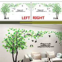 Mirror Silver Love Tree Wall Sticker Dining Room Background Wallpaper Large Decoration Mural Acrylic Rabbit Birds Wall Decals