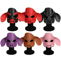 Pig Head Mask Party Cosplay Leather Headgear Sexy Flirting Toys Games Gay Slave BDSM Fetish Harness Furniture