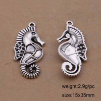 20pcs/lot 15*35mm Vintage Metal Alloy Sea Horse Charms Jewelry Pendants For DIY Jewelry Making