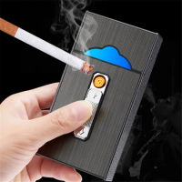 Long Cigarette Case USB Rechargeable Lighter 100mm Fine Cigarette Waterproof Smoke Box Tobacco Storage Container Coil Lighter