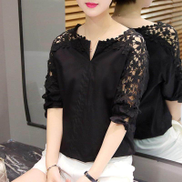 Hug Me Bear Shop Woman Lace Shirt Hollow Out Casual Short Sleeve Plus Size M- 5XL