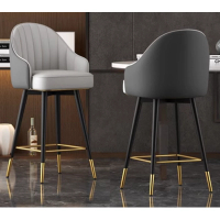 現代輕奢可旋轉吧檯椅(淺灰面深灰背)(尺寸:坐高75CM)