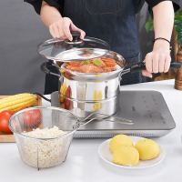 TGWH หม้อสเตนเลส 3 In 1 หม้อทอด หม้อทอดนึ่งสแตนเลส 3 in 1 สแตนเลสคุณภาพสูง 304 หม้อทอด หม้อนึ่งสแตนเ