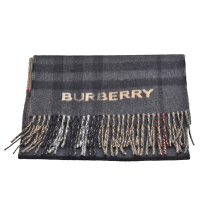 BURBERRY 經典雙色格紋喀什米爾羊毛流蘇圍巾(灰/駝色)