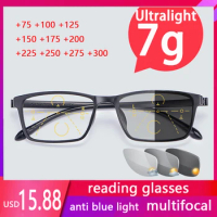 Ultralight Progressive Reading Glasses Multifocal Bifocal Photochromic Hyperopia glasses Men Anti-fatigue Computer Goggles +250