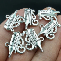 Antiquing 20pcs 22x17mm wine cham Antique silver plated beer bottle charms,DIY supplies,Jewelry accessories