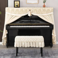 Bow Decoration Piano Dust Cover Lace Embroidered Thin Gauze Double Opening Piano Cover Piano Stool Dustproof Seat Cushion