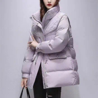 New High-End Women's Navy Collar Down Jacket Long Parker Overcoat Winter Upset Warm Jacket Female 90% White Duck Down Coat Black