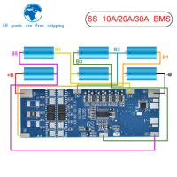 TZT 6S BMS 10A 20A 30A 22.2V Li-ion Lithium 18650 Charge Protection Board With Balance And Temperature Control Protection