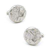Men's Mechanical Watch Movement Cuff Links Copper Material Silver Color