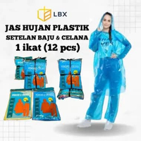 Isi 12 Set Grosir 1 Ikat Lusin Jas Hujan Setelan Plastik Transparan LDPE Jaket Baju Mantel Dengan Da
