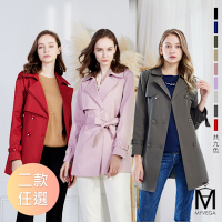 MYVEGA麥雪爾 MA挺版雙層翻領排釦綁帶風衣外套-共二款任選