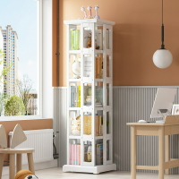 旋轉書架可移動兒童家用落地簡易實木置物架省空間多功能收納書櫃