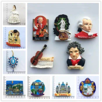 Austria Travel Fridge Magnet Souvenir Vienna Cultural Attractions Mozart Beethoven Sissi 3d Resin Magnets Country Travel Craft