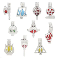 5pcs Classic Musical Note Axe Racket Hand Pearl Bead Cages Perfume Essential Oil Diffuser Locket Jewelry Making Necklace DIY