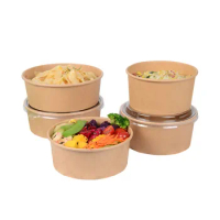 20Pcs Kraft Paper Bowl Fruit Salad Fast Food Package Box Takeaway Food Storage Lunch Box With Lid Outdoor Portable Package