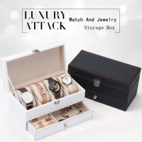 New Two Layers Watch Storage Box Carbon Fiber Watch And Jewelry Gift Boxes Watch Display Case W021