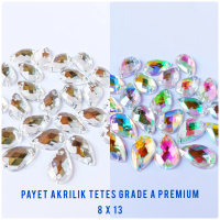 payet/diamond/kristal/akrilik/jahit/grade A/tetes/uk 8×13 per lusin kebaya Aksesoris Kain payet  dia