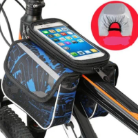 Bicycle mountain bike front beam bag touch screen mobile phone bag plus saddle bag frame upper tube bag riding equipment