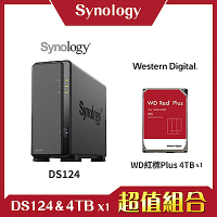 Synology DS124 1Bay NAS 網路儲存伺服器＋WD 紅標 4TB 3.5吋NAS硬碟