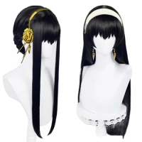 Anime Spy X Family Yor Forger Cosplay Costume Wig Yor Forger Black long straight Fake hair Heat Resistant Women Halloween Wigs20