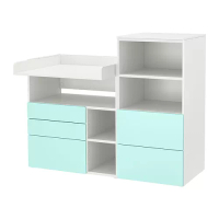SMÅSTAD/PLATSA 嬰兒尿布更換桌, 白色 淺土耳其藍/附書櫃, 150x79x123 公分