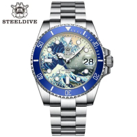 STEELDIVE SD1953J Kanagawa Wave Dial Men's Watch Sapphire 300M Water Resistance NH35 Automatic Movement Diving Wrist Watches