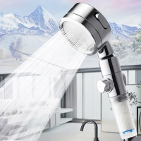 Bath Skin Care High Pressure 3 Modes Shower Head with Stop Button Water Saving Replaceable Filter Spray Nozzle Silver