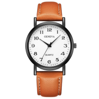 Geneva 日內瓦-典雅風格官方旗艦數字手錶-棕帶白面/36mm