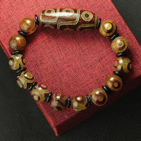Tibetan Natural Agate Dzi Beads Fengshui Protective Natural Tibetan 9 Eye Dzi Bead Bracelet For Men And Women Couples Ji Bead