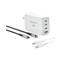 【GIGASTONE 立達】130W GaN氮化鎵四孔充電器白+C to C+C to Lightning雙線組(MacBook/iPhone16充電頭組)