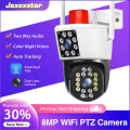 EseeCloud 8MP QS16D กล้องวงจรปิดไร้สายพลังงานแสงอาทิตย์ กลางแจ้ง PTZ 4K หน้าจอคู่