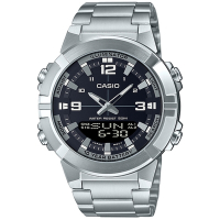 CASIO 硬漢造型圓形大錶面十年電力休閒錶-銀X黑面(AMW-870D-1A)/44mm