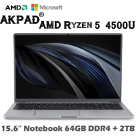Max RAM 64GB + 3TB SSD 15.6 Inch Laptop Metal Ultrabook AMD Ryzen 5 4500U Windows 10 11 Gaming Computer Notebook 5G Bluetooth