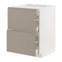 METOD/MAXIMERA 爐具底櫃附2面板/2抽屜, 白色/upplöv 消光/深米色, 60x60x80 公分