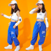 2pcs Kids Hip Hop Dancing Clothing Dance Wear Costume Stage Show Clothes Carnival Outfits Crop Tank Tops Jogger Pants For Girls