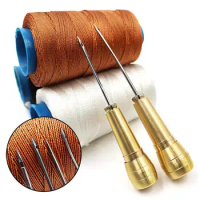 Leather Sewing Kit DIY Leather Sewing Awl Needle With Copper Handle Set Leather Canvas Tent Shoes Repairing Tool W/Nylon Thread